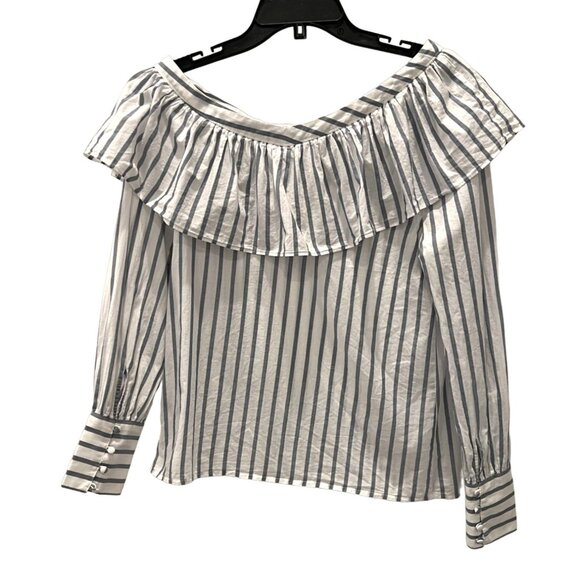 Paige Halsey One-shoulder striped blouse Papyrus China Blue white - Size XS - Picture 8 of 9